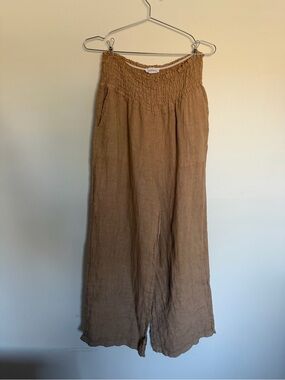 Smocked-Waist Wide Leg Jumpsuit in Brown